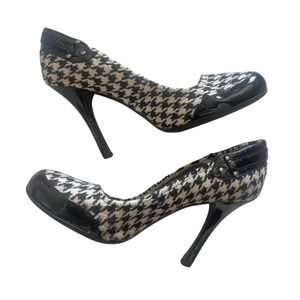 GUESS Tweed Houndstooth‎ Buckle Y2K Patent Cap Toe Retro Stiletto Heels